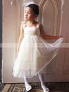 A-line Square Neckline Tulle Ankle-length Sashes / Ribbons Flower Girl Dresses #UKM01031867