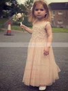 A-line Scoop Neck Lace Tulle Ankle-length Ruffles Flower Girl Dresses #UKM01031889