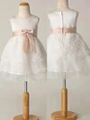 A-line Scoop Neck Chiffon Elastic Woven Satin Short/Mini Tiered Flower Girl Dresses #UKM01031863