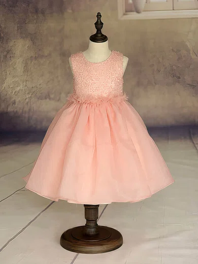 Ball Gown Scoop Neck Organza Ankle-length Ruffles Flower Girl Dresses #UKM01031869