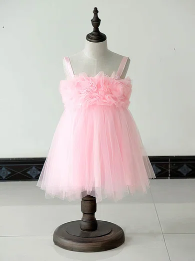 Ball Gown Square Neckline Tulle Knee-length Ruffles Flower Girl Dresses #UKM01031879