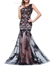 Trumpet/Mermaid Scoop Neck Tulle Sweep Train Appliques Lace Prom Dresses #UKM020104144