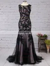 Trumpet/Mermaid Scoop Neck Tulle Sweep Train Appliques Lace Prom Dresses #UKM020104144