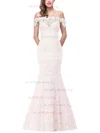 Trumpet/Mermaid Off-the-shoulder Lace Floor-length Beading Prom Dresses #UKM020104153