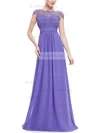 A-line Scoop Neck Chiffon Ankle-length Lace Prom Dresses #UKM020104154