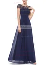 A-line Scoop Neck Chiffon Ankle-length Lace Prom Dresses #UKM020104154