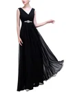 A-line V-neck Chiffon Floor-length Ruffles Prom Dresses #UKM020104156