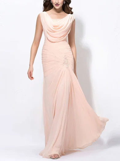 Sheath/Column Cowl Neck Chiffon Floor-length Ruffles Prom Dresses #UKM020104173