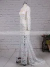 Trumpet/Mermaid V-neck Lace Floor-length Split Front Prom Dresses #UKM020104185