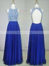 A-line Scoop Neck Chiffon Floor-length Sequins Prom Dresses #UKM020104217