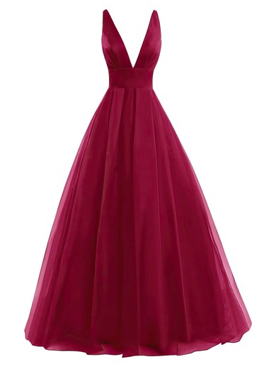 Ball Gown V-neck Organza Floor-length Prom Dresses #UKM020104367