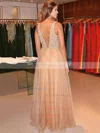Princess V-neck Organza Floor-length Crystal Detailing Prom Dresses #UKM020104393