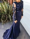 Trumpet/Mermaid Sweep Train Scoop Neck Silk-like Satin Long Sleeves Beading Prom Dresses #UKM020104402