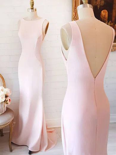 Sheath/Column Scoop Neck Satin Modest Prom Dresses #UKM020104408