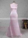 Sheath/Column Scoop Neck Silk-like Satin Sweep Train Prom Dresses #UKM020104408