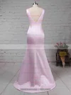 Sheath/Column Scoop Neck Silk-like Satin Sweep Train Prom Dresses #UKM020104408
