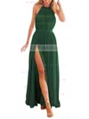 A-line Halter Chiffon Ankle-length Split Front Prom Dresses #UKM020104432