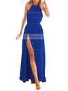 A-line Halter Chiffon Ankle-length Split Front Prom Dresses #UKM020104432
