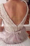 A-line V-neck Tulle Floor-length Sashes / Ribbons Prom Dresses #UKM020104442