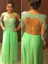 A-line Scoop Neck Chiffon Tulle Floor-length Appliques Lace Prom Dresses #UKM020104448