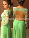 A-line Scoop Neck Chiffon Tulle Floor-length Appliques Lace Prom Dresses #UKM020104448