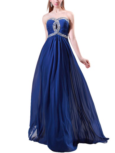 A-line Sweetheart Chiffon Floor-length Beading Prom Dresses #UKM020104464