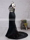 Trumpet/Mermaid Halter Silk-like Satin Sweep Train Beading Prom Dresses #UKM020104514