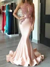 Trumpet/Mermaid Scoop Neck Jersey Sweep Train Appliques Lace Prom Dresses Sale #sale020104520