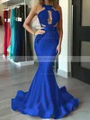 Trumpet/Mermaid Scoop Neck Jersey Sweep Train Appliques Lace Prom Dresses #UKM020104520