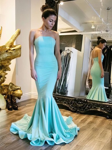 Trumpet/Mermaid Strapless Jersey Sweep Train Prom Dresses #UKM020104521