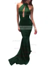 Trumpet/Mermaid Halter Silk-like Satin Sweep Train Prom Dresses #UKM020104527