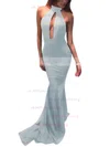 Trumpet/Mermaid Halter Silk-like Satin Sweep Train Prom Dresses #UKM020104527