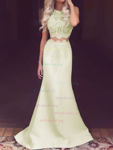 Embroidery Scoop Lace Sweep Train Prom Dress Embroidery Scoop Lace Sweep Train Prom Dress