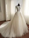 Tulle Scoop Neck Ball Gown Court Train with Appliques Lace Wedding Dresses #UKM00023008