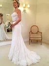 Trumpet/Mermaid Sweetheart Lace Sweep Train Wedding Dresses With Sashes / Ribbons #UKM00023014
