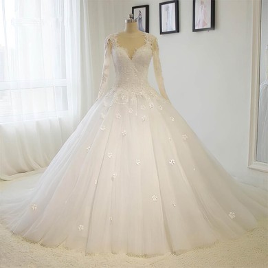 Tulle Scoop Neck Ball Gown Court Train with Sequins Wedding Dresses #UKM00023015