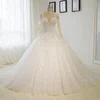 Ball Gown Illusion Tulle Court Train Wedding Dresses With Appliques Lace #UKM00023015