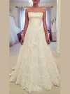 Ball Gown Straight Tulle Sweep Train Wedding Dresses With Appliques Lace #UKM00023016