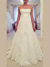 Satin Tulle Strapless Princess Sweep Train with Appliques Lace Wedding Dresses #UKM00023016