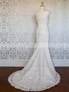 Tulle Strapless Trumpet/Mermaid Sweep Train with Appliques Lace Wedding Dresses #UKM00023021