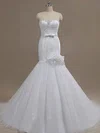 Trumpet/Mermaid Sweetheart Tulle Court Train Wedding Dresses With Appliques Lace #UKM00023024