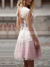 Tulle Scoop Neck A-line Short/Mini with Appliques Lace Wedding Dresses #UKM00023025