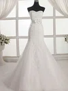 Trumpet/Mermaid Sweetheart Tulle Sweep Train Wedding Dresses With Appliques Lace #UKM00023027