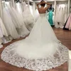 Ball Gown Sweetheart Tulle Chapel Train Wedding Dresses With Appliques Lace #UKM00023034