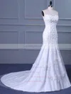 Tulle Sweetheart Trumpet/Mermaid Sweep Train with Flower(s) Wedding Dresses #UKM00023038