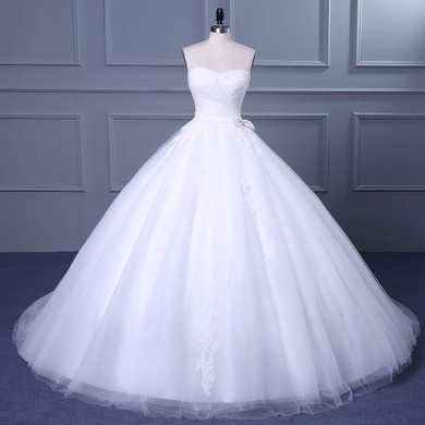 Tulle Sweetheart Ball Gown Court Train with Appliques Lace Wedding Dresses #UKM00023048