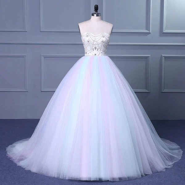 Ball Gown Sweetheart Tulle Court Train Wedding Dresses With Beading #UKM00023049