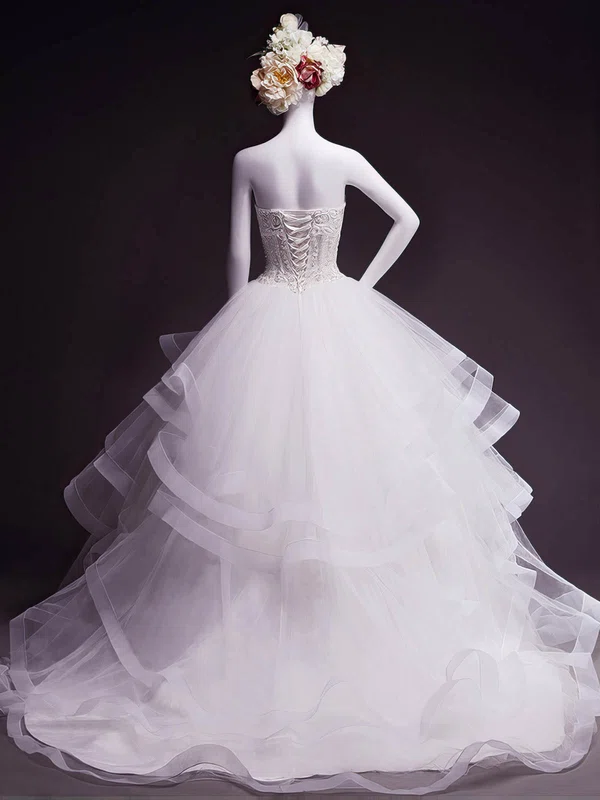 Ball Gown Sweetheart Tulle Court Train Wedding Dresses With Beading #UKM00023050