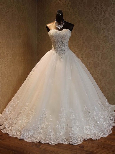 Organza Sweetheart Ball Gown Floor-length with Beading Wedding Dresses #UKM00023052