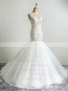 Tulle V-neck Trumpet/Mermaid Court Train with Appliques Lace Wedding Dresses #UKM00023054
